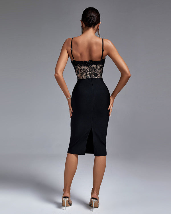 Elegant Lace Floral Backless Bodycon Dress