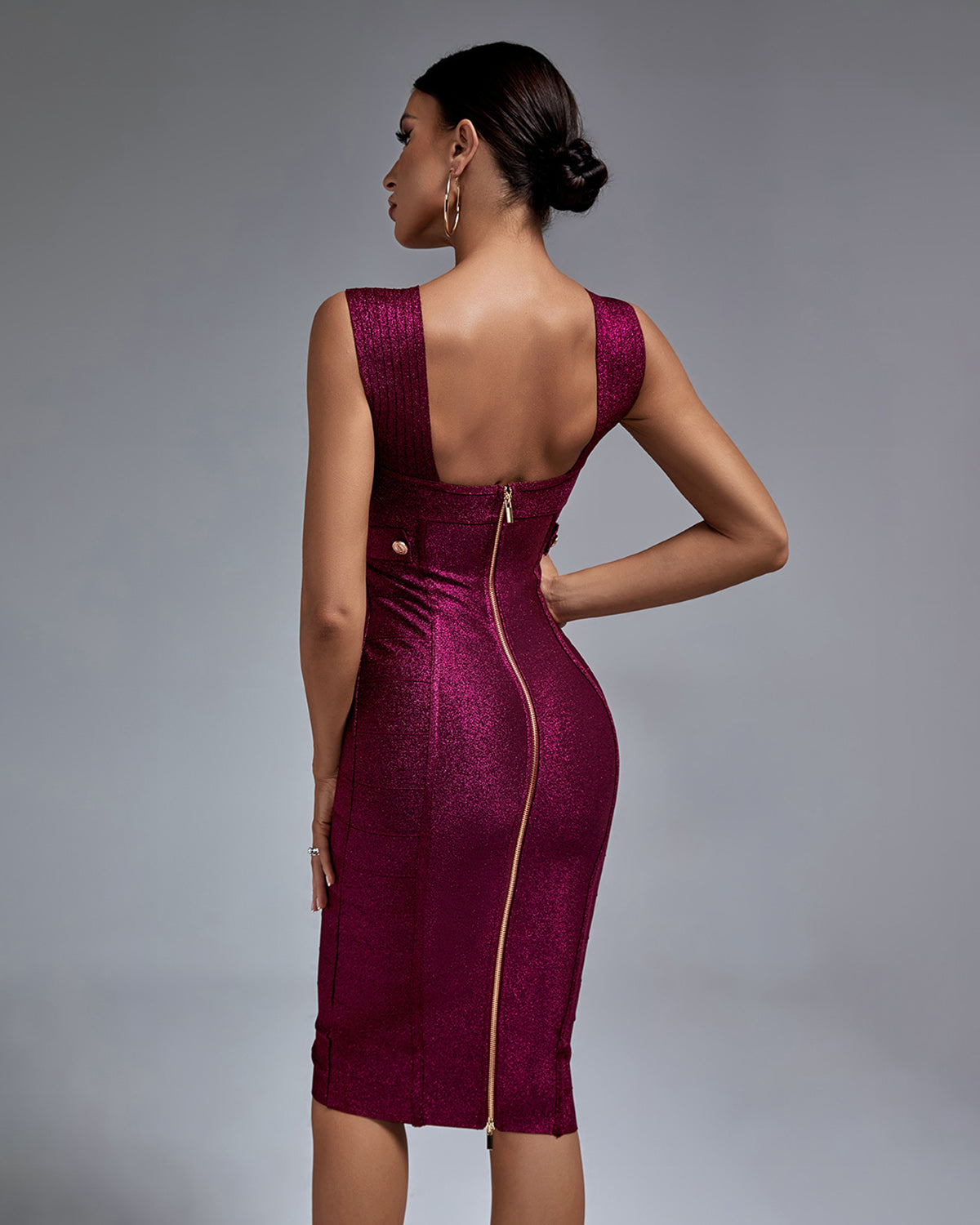 Coraline Beaumont — Chic Midi Bandage Dress with Stylish Metal Accent Buckle, alternate view 5