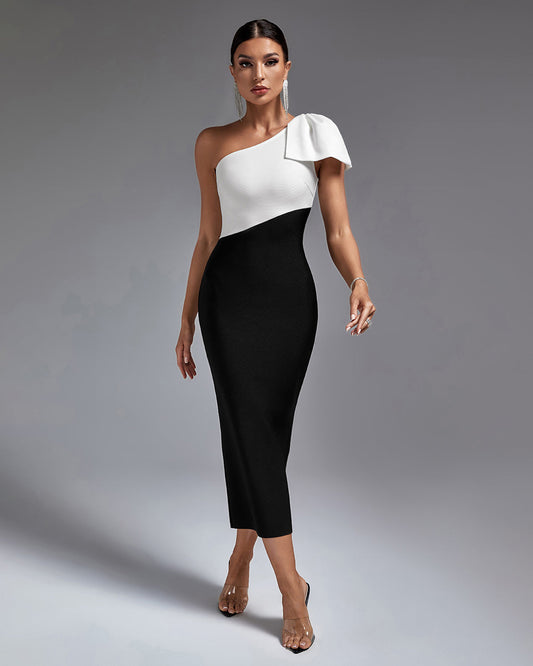 Vibrant Multi-Color One-Shoulder Midi Bandage Dress - Opulent Empire