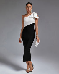 Liliana Beaumont — Vibrant Multi-Color One-Shoulder Midi Bandage Dress, alternate view 6