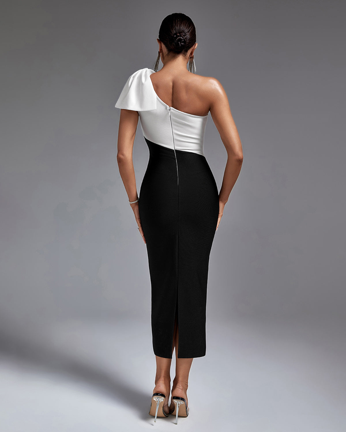 Liliana Beaumont — Vibrant Multi-Color One-Shoulder Midi Bandage Dress, alternate view 5