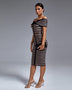 Black Stripe Off Shoulder Bandage Dress - Opulent Empire