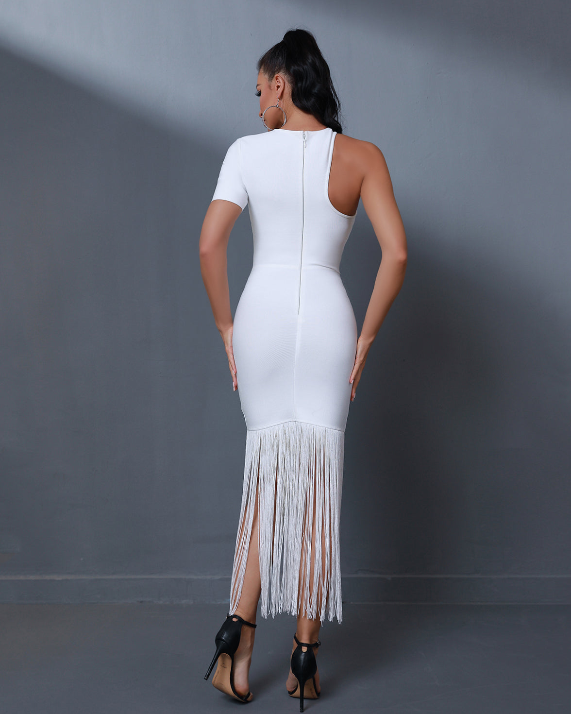 Adeline Beaumont — Chic Asymmetric Maxi Dress with Elegant Tassels, alternate view 5