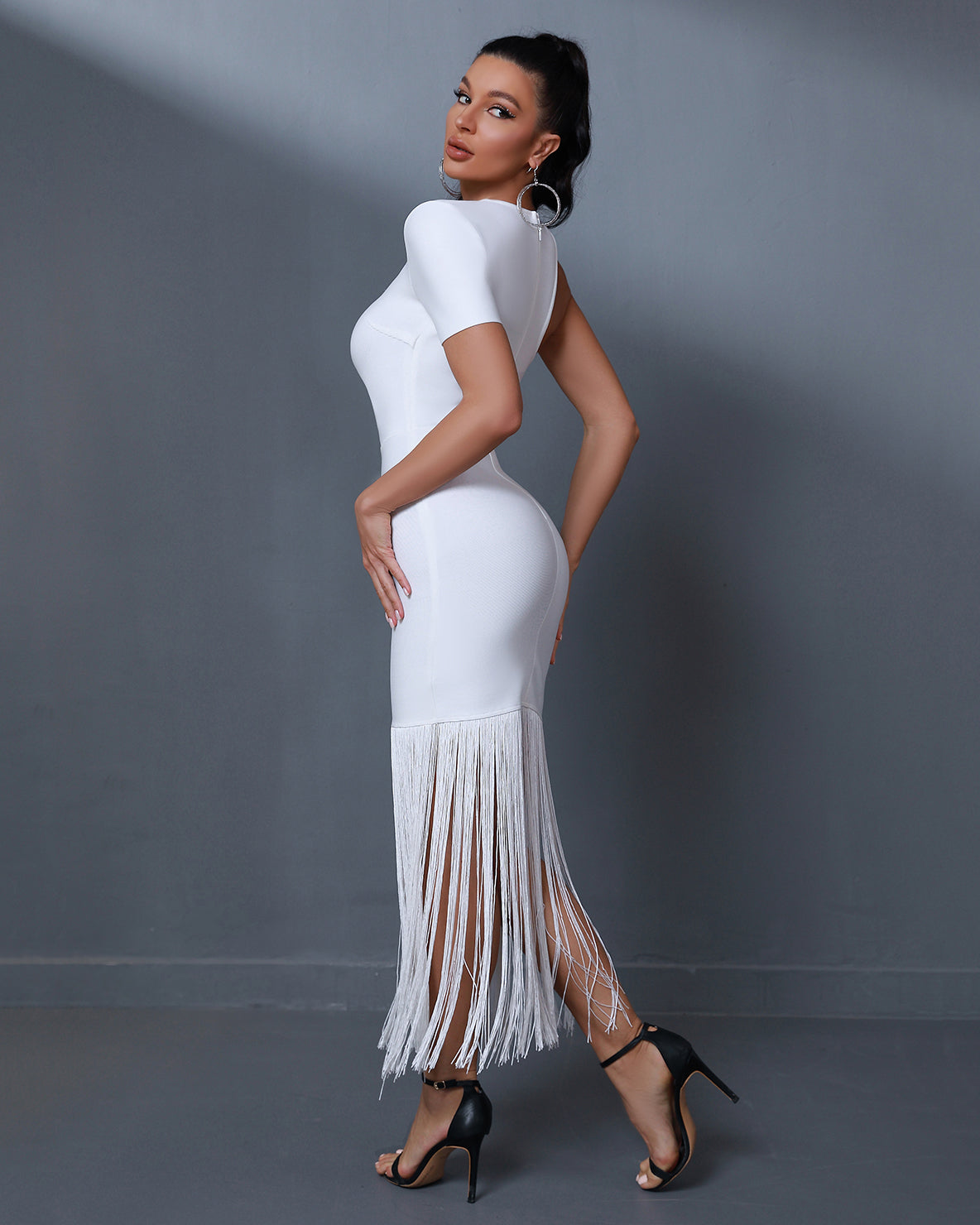 Adeline Beaumont — Chic Asymmetric Maxi Dress with Elegant Tassels, alternate view 4