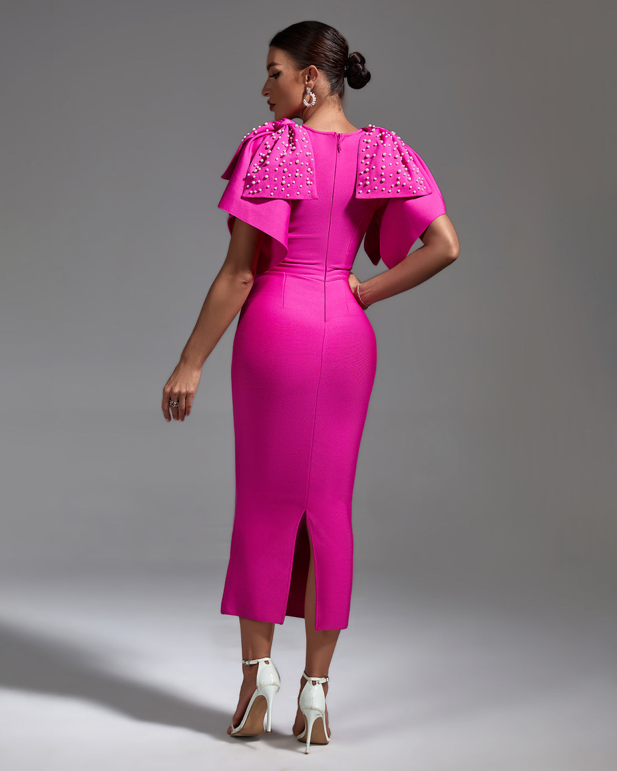 Georgina Beaumont — Elegant Beaded Bow Midi Bandage Dress, alternate view 4
