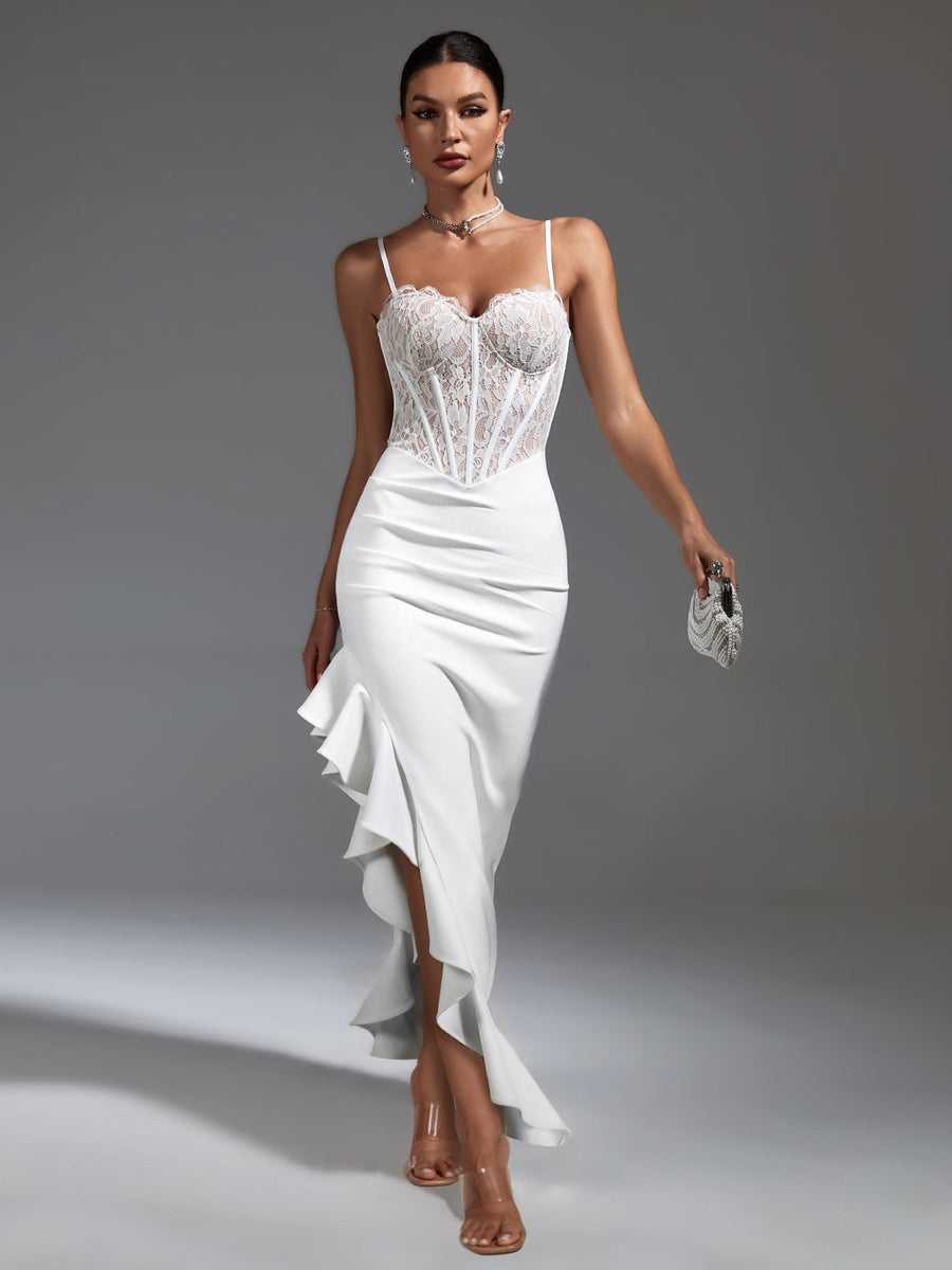 White Lace Corset & Ruffled Bandage Dress