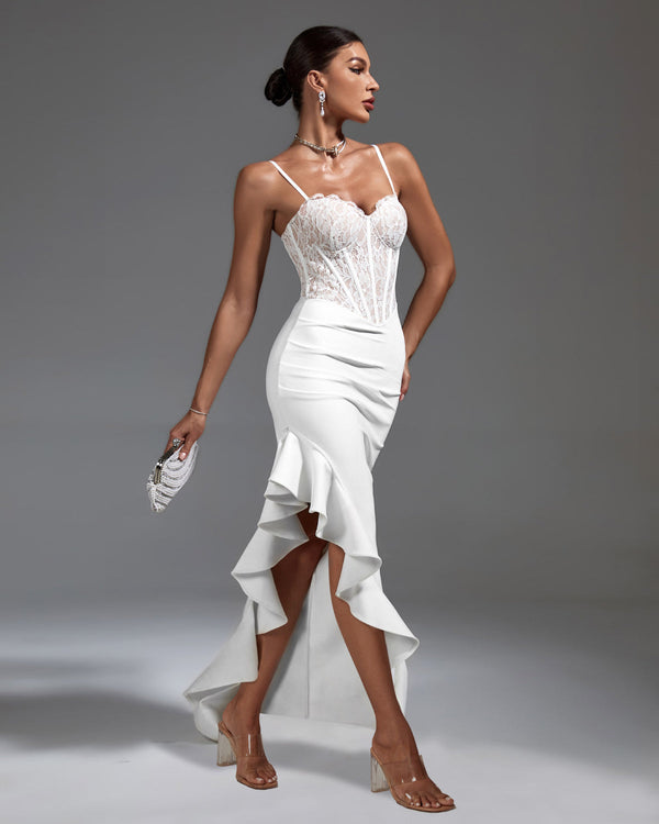 White Lace Corset & Ruffled Bandage Dress