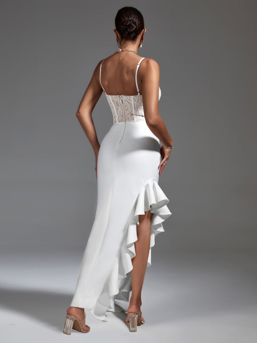 Elegant White Lace Corset Dress with Chic Ruffled Accents