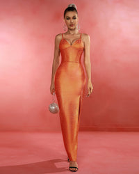 Philippa — Metallic Orange Bandage Maxi Dress, alternate view 4