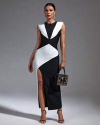 Guinevere — Black White Colour-Blocked Bandage Dress, alternate view 5