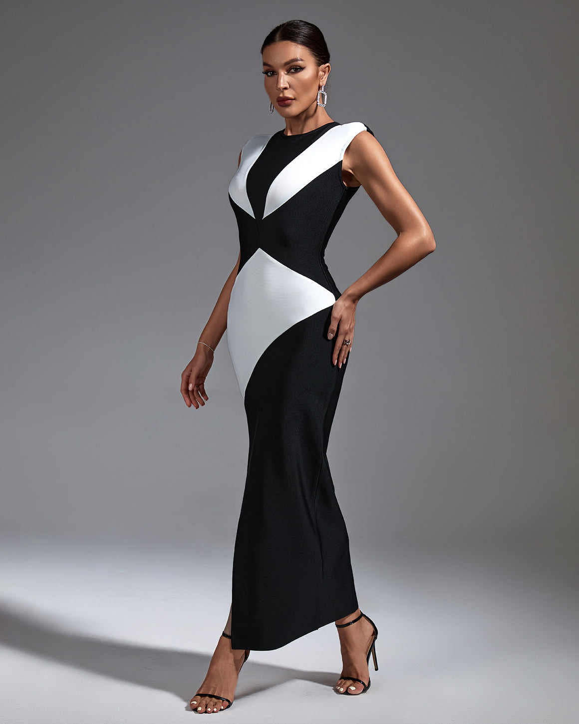 Black White Colour-Blocked Bandage Dress