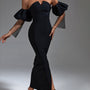 Black Puffed Sleeve Bandage Long Dress