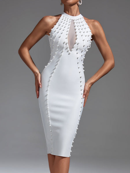 Pearl Embellished Midi Bandage Dress