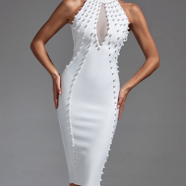 Pearl Embellished Midi Bandage Dress