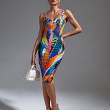Vibrant Multicolor Midi Bandage Dress for a Flawless Fit - Opulent Empire