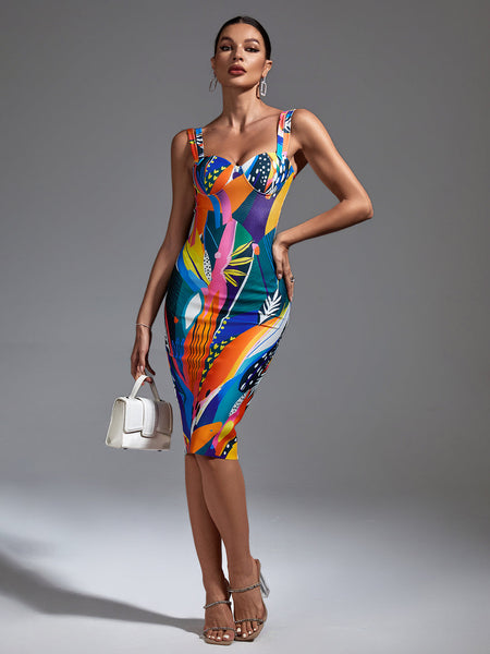 Vibrant Multicolor Midi Bandage Dress for a Flawless Fit - Opulent Empire