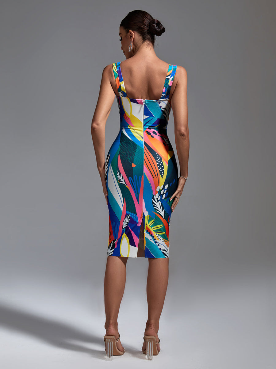 Vibrant Multicolor Midi Bandage Dress for a Flawless Fit