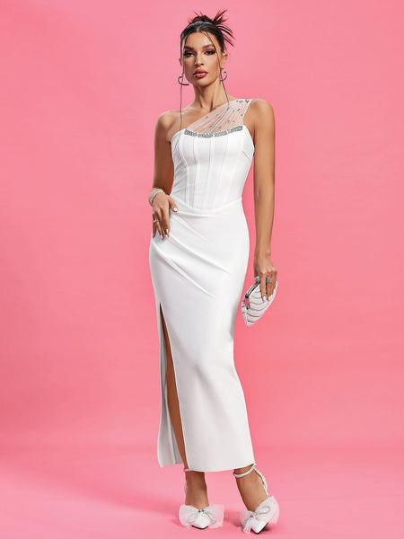 Crystal Embellished Mesh Bandage Dress - Opulent Empire