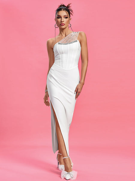 Crystal Embellished Mesh Bandage Dress - Opulent Empire