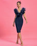 Chic V-Neck Midi Dress with Flirty Ruffle Trim - Opulent Empire