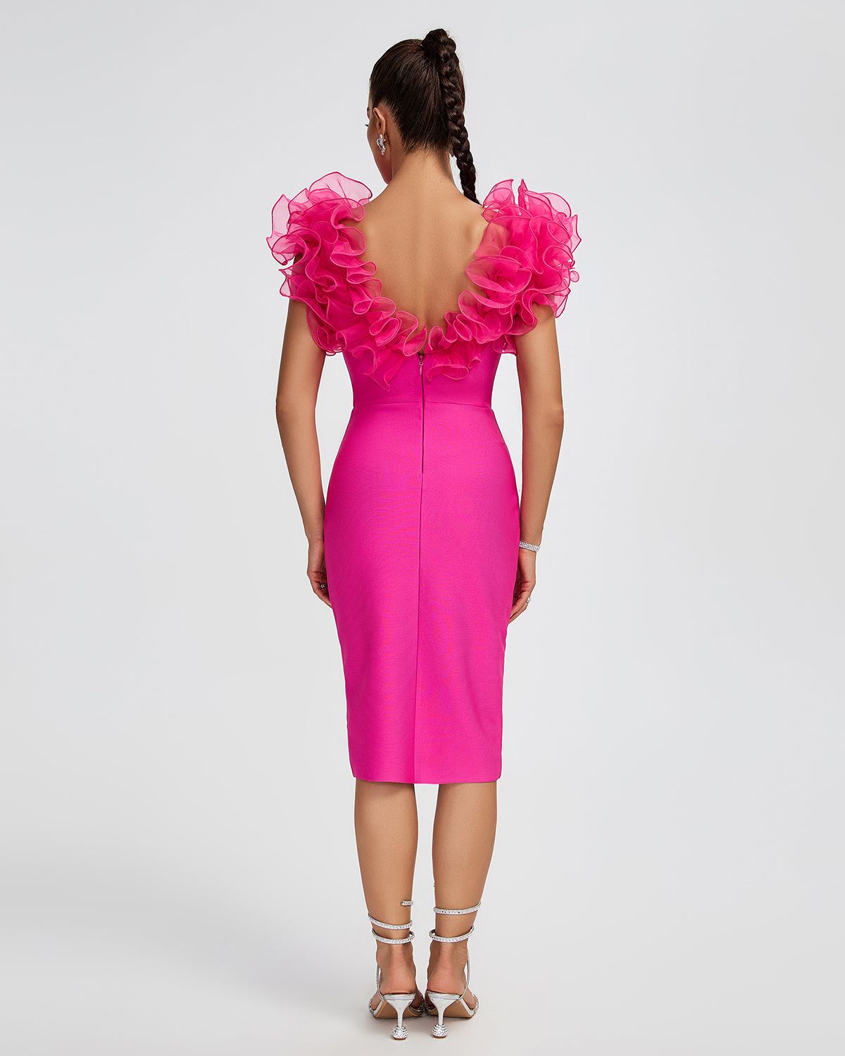Tahlia Beaumont — Chic V-Neck Midi Dress with Flirty Ruffle Trim, alternate view 7