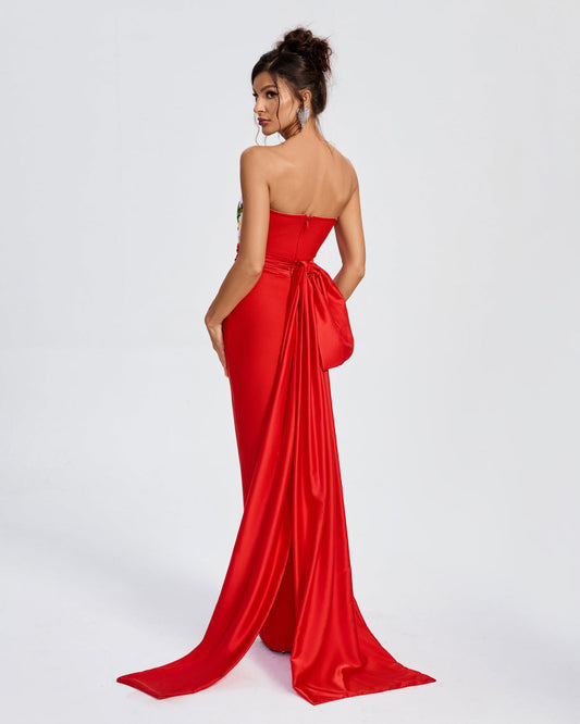 Rosalie™ | Floral Embroidered Corset Bow-Draped Dress - Opulent Empire