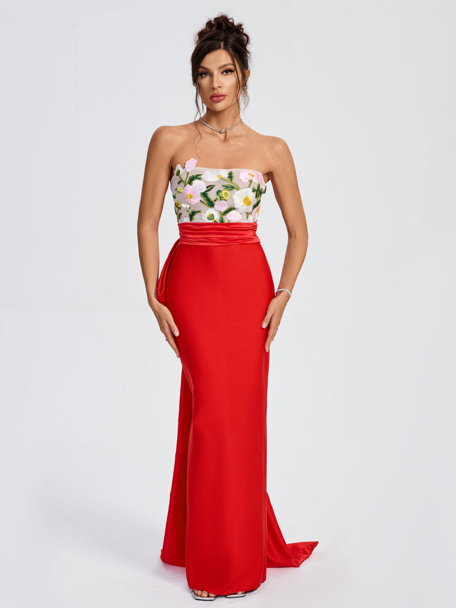 Rosalie™ | Floral Embroidered Corset Bow-Draped Dress