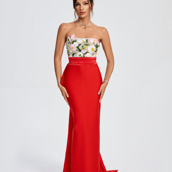 Rosalie™ | Floral Embroidered Corset Bow-Draped Dress