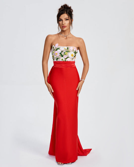 Rosalie™ | Floral Embroidered Corset Bow-Draped Dress - Opulent Empire