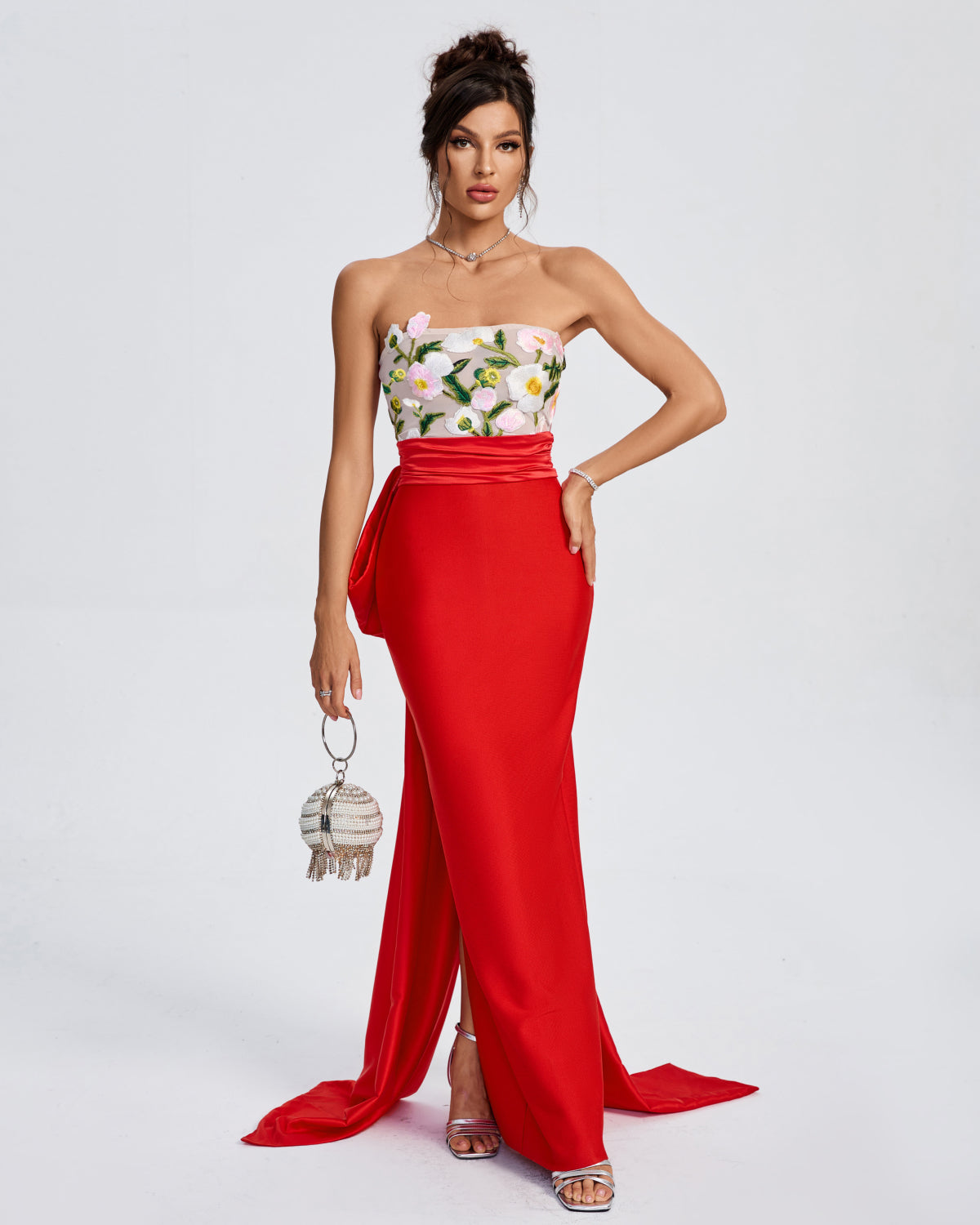 Rosalie™ — Floral Embroidered Corset Bow-Draped Dress, alternate view 3
