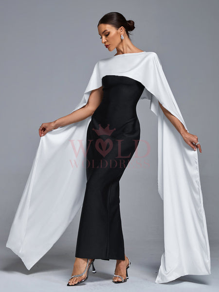 Elegant Satin Bandage Dress with Forearm Wrap and Scarf