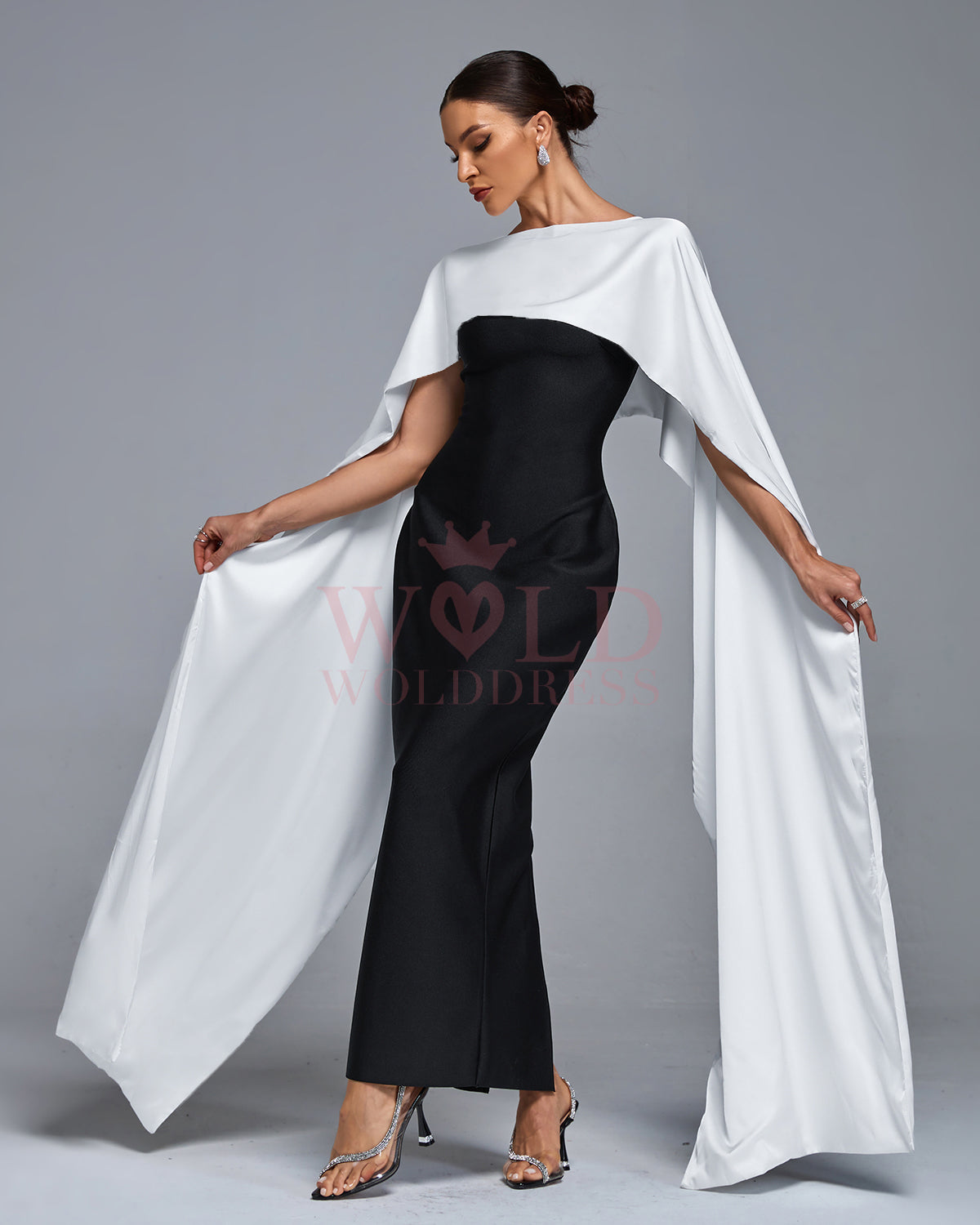 Henrietta Delacroix — Elegant Satin Bandage Dress with Forearm Wrap and Scarf, alternate view 3