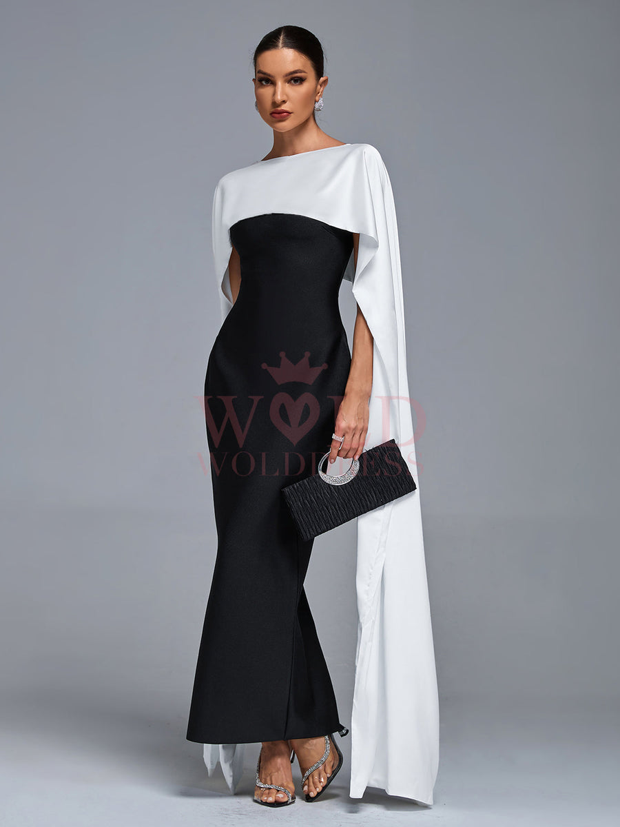 Elegant Satin Bandage Dress with Forearm Wrap and Scarf