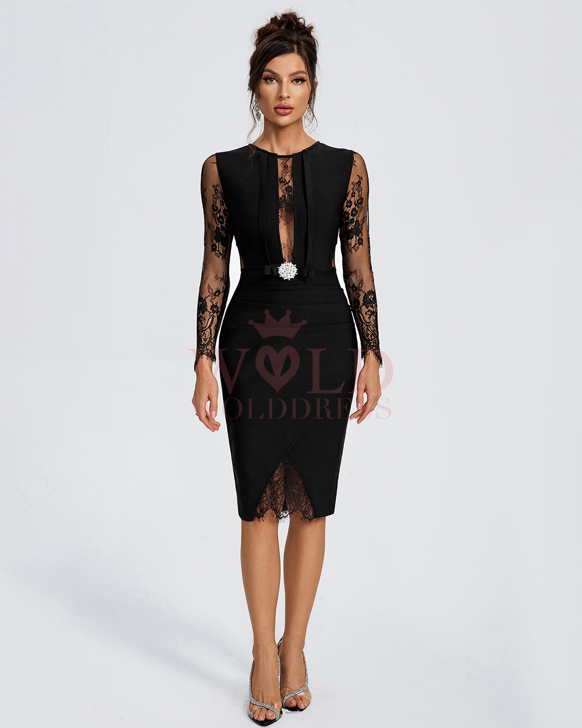 Lisette Delacroix — Sexy Lace Patchwork Bandage Midi Dress, alternate view 2