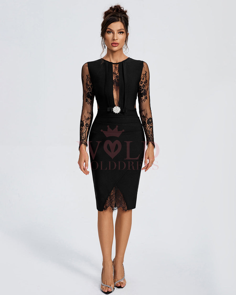 Lisette Delacroix — Sexy Lace Patchwork Bandage Midi Dress, alternate view 2