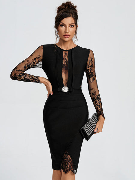 Sexy Lace Patchwork Bandage Midi Dress
