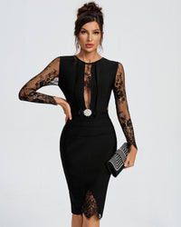 Lisette Delacroix — Sexy Lace Patchwork Bandage Midi Dress