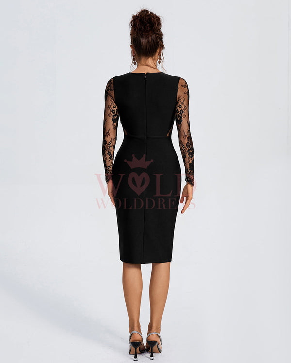 Sexy Lace Patchwork Bandage Midi Dress