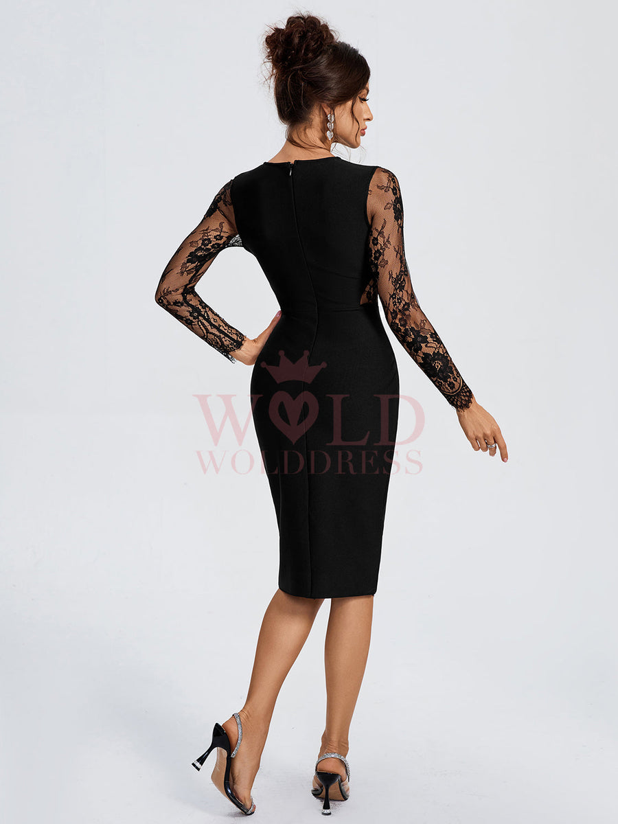 Sexy Lace Patchwork Bandage Midi Dress