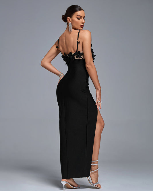 Beadwork 3D Floral Side Split Bandage Dress - Opulent Empire