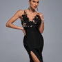 Beadwork 3D Floral Side Split Bandage Dress