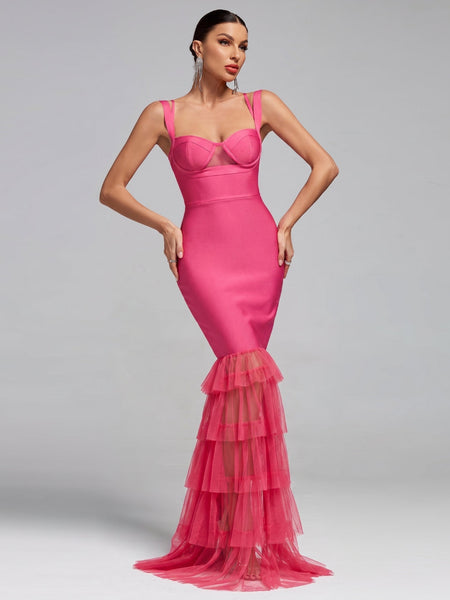 Rosaline Véret — Strappy Cutout Tulle Bandage Maxi Dress, alternate view 2
