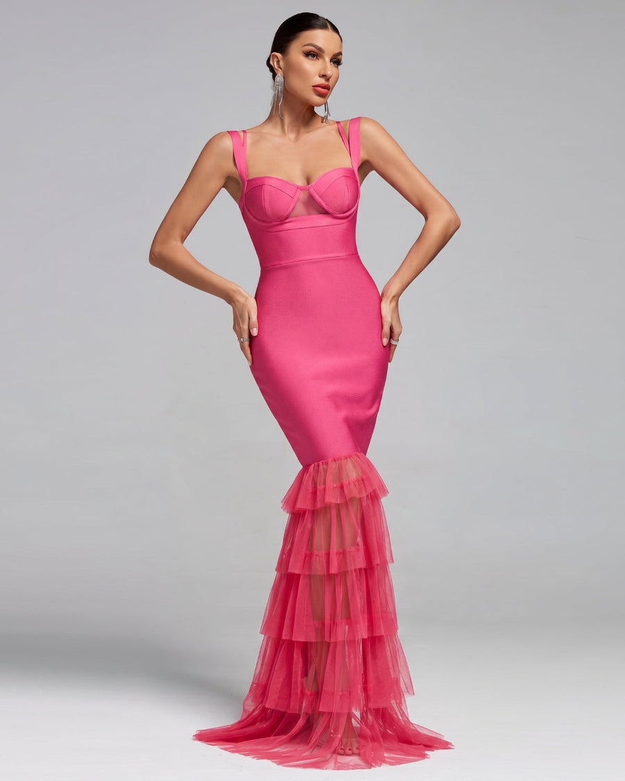 Rosaline Véret — Strappy Cutout Tulle Bandage Maxi Dress, alternate view 2