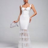 Rosaline Véret — Strappy Cutout Tulle Bandage Maxi Dress