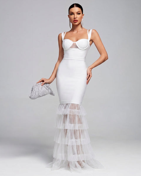 Rosaline Véret — Strappy Cutout Tulle Bandage Maxi Dress