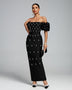 Off Shoulder Pearl Embellished Bandage Maxi Dress