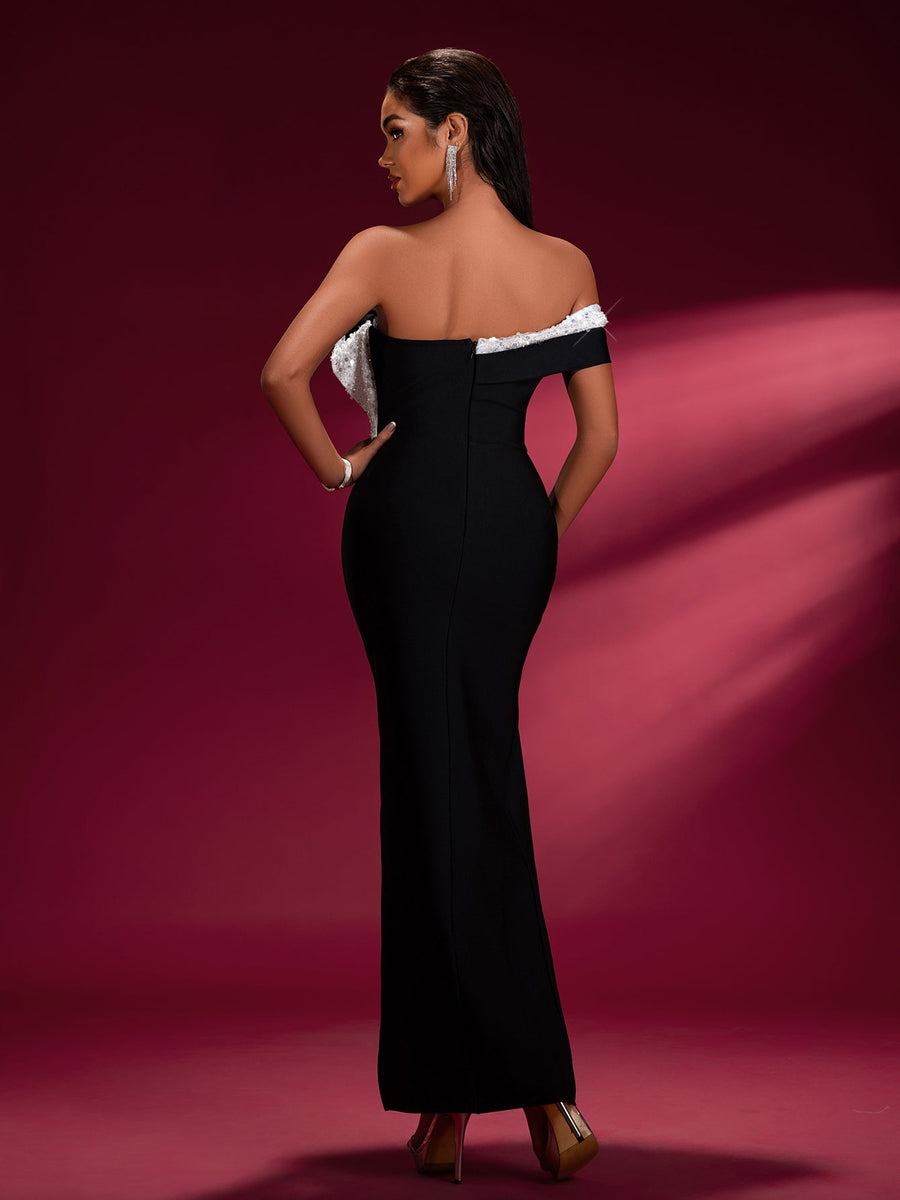 Off-Shoulder Bandage Dress with High Slit for an Elegant and Bold Style