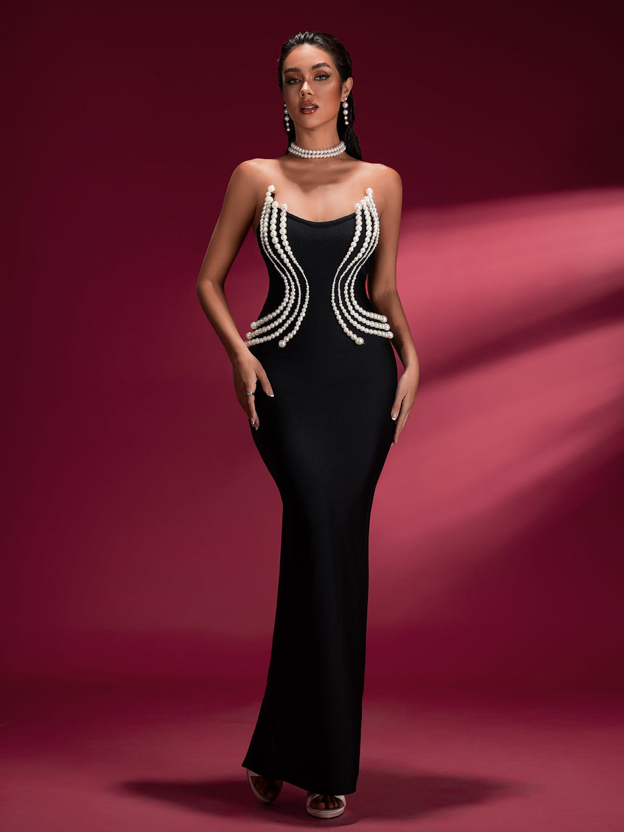 Penelope Montclair — Pearl Detail Bandage Maxi Dress