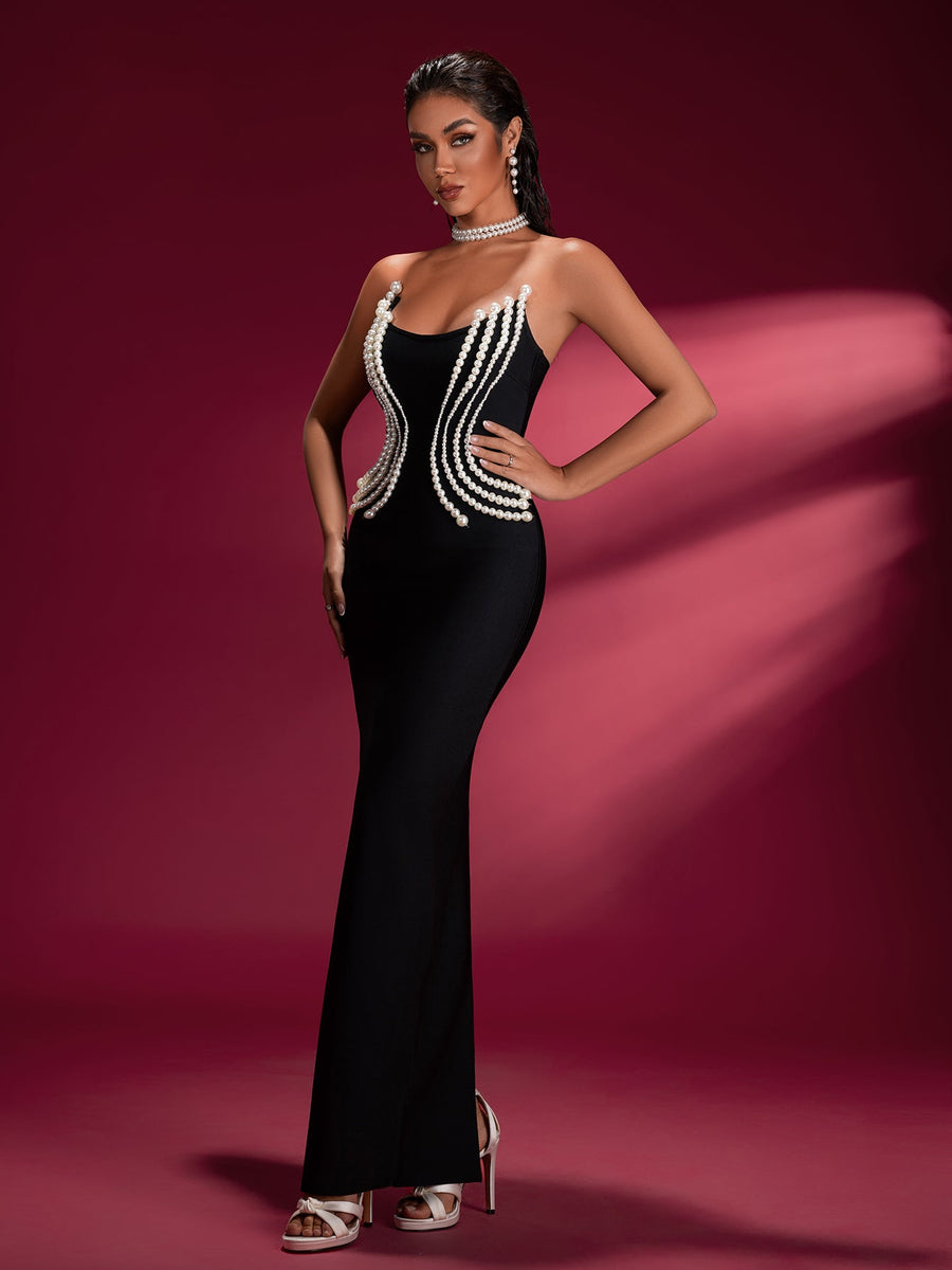 Pearl Detail Bandage Maxi Dress - Opulent Empire