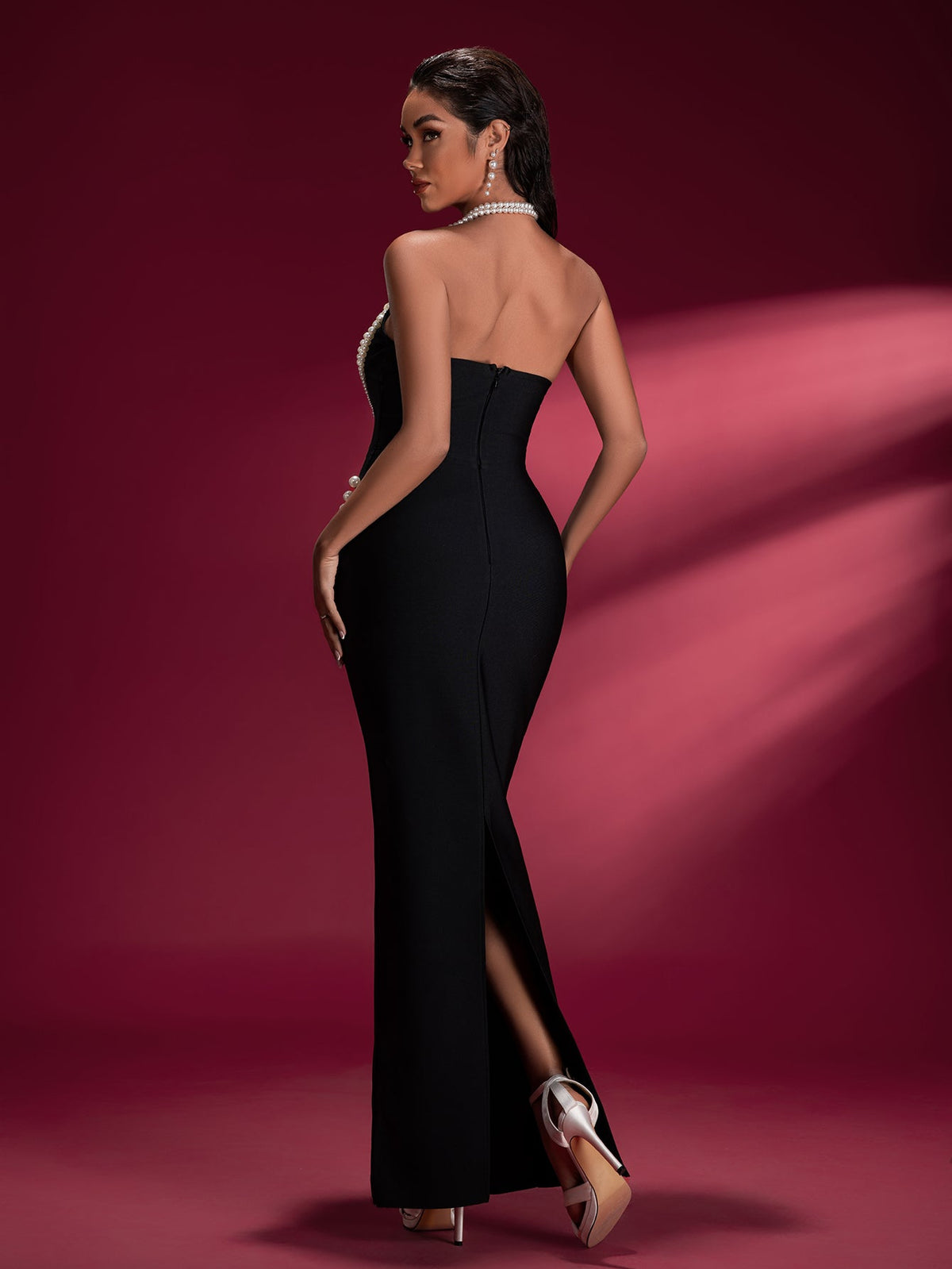 Penelope Montclair — Pearl Detail Bandage Maxi Dress, alternate view 3